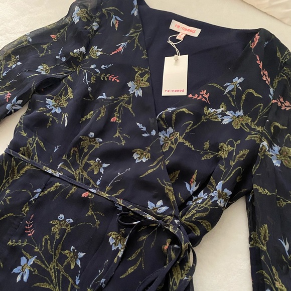 Lulu’s Navy Blue Floral Print Wrap Dress - Picture 3 of 6